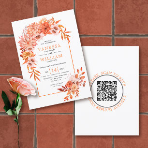Convites Arco com flores laranja casamento outono de código