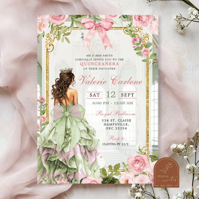 Convites Arco Coquete Sala Sage Rosa Quinceanera (Criador carregado)