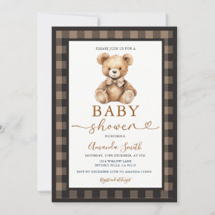 Convites Arco Coquete Urso Menino Chá de Bebê Xadrez Marrom