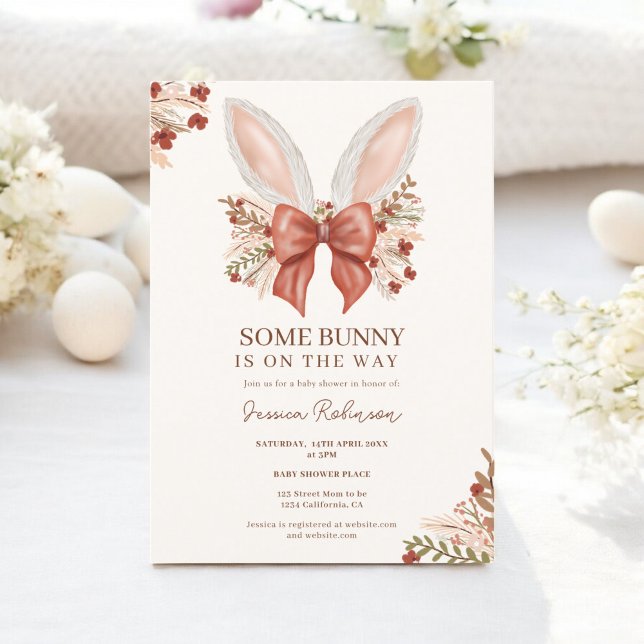 Convites Arco Coquette Boho Bunny Ears Páscoa Chá de fralda (Coquette Bow Boho Bunny Ears Easter Baby Shower Invitation)