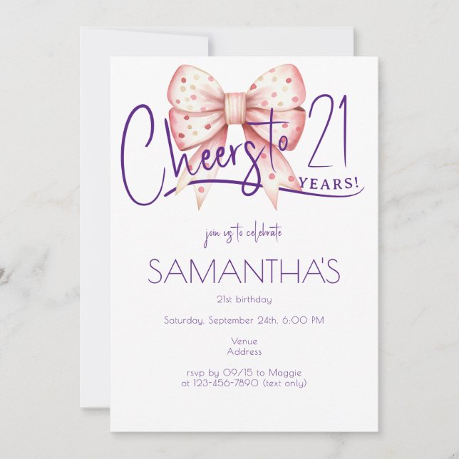 Convites Arco Cor-de-rosa aniversário de 21 anos (Frente)