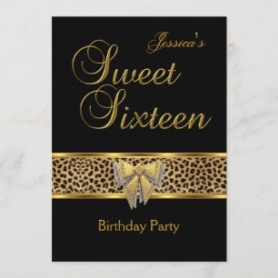 Convites Arco de aniversário de 16 anos doce dourado leopar