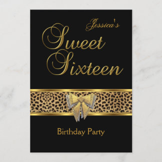 Convites Arco de aniversário de 16 anos doce dourado leopar