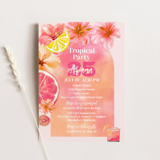 Convites Arco de Aniversário Tropical Rosa Citrino Pôr do S