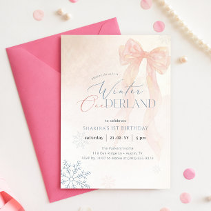 Convites Arco de Aquarela Rosa Winter Onederland 1º Anivers