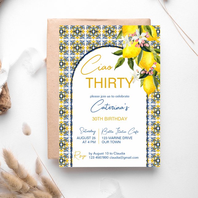 Convites Arco de azulejos Majolica com festa de aniversário (Criador carregado)