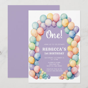 Convites Arco de Balões Arco-íris para Aniversário de Qualq
