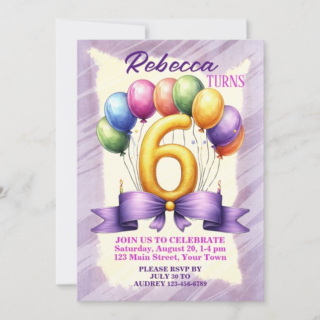 Convites Arco de balões de aniversário de 6 anos (Frente)