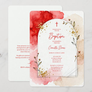 Convites Arco de Batismo com Glitter Dourado e Aquarela Ver