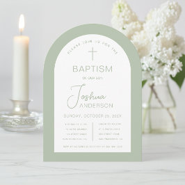 Convites Arco de Batismo Verde Sage Moderno Script Batizado