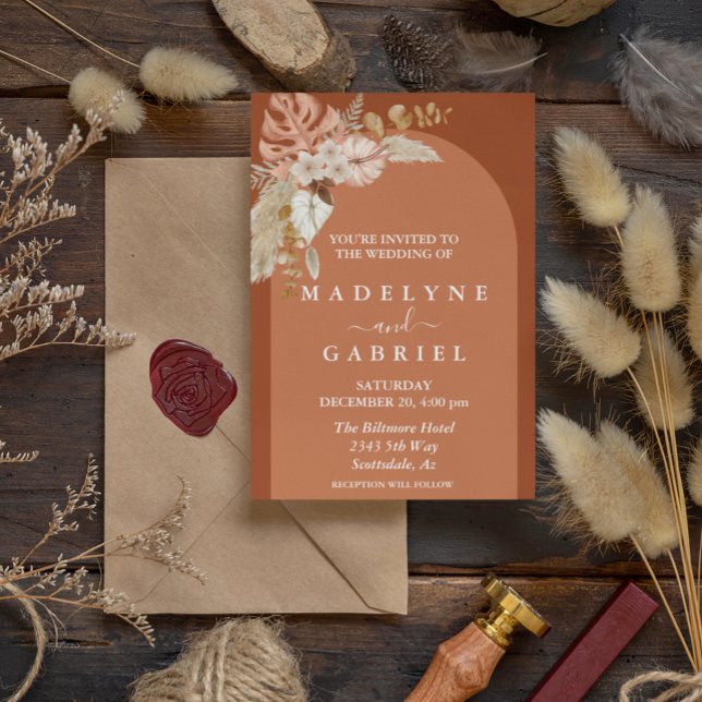 Convites Arco de Buquê Boho Tropical de Terracota (Criador carregado)