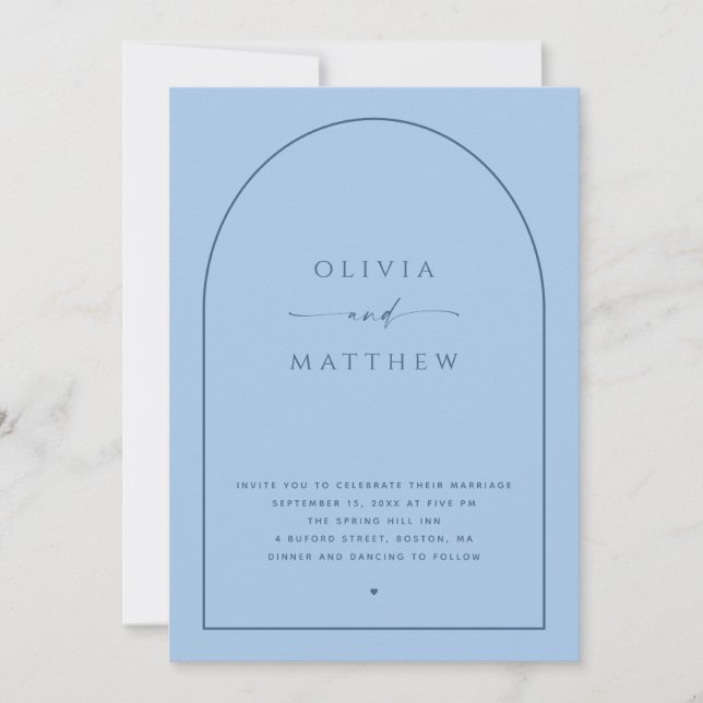 Convites Arco de Casamento Azul Pastel | Foto & Código QR (Frente)