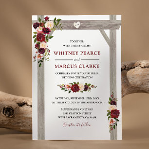 Convites Arco de Casamento Boho Floral Rosa Choque Borgonha