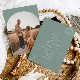 Convites Arco de casamento clássico do monograma verde de s