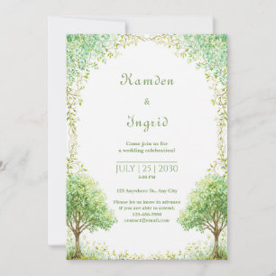 Convites Arco de Casamento de Árvore em Aquarela Verde Capr