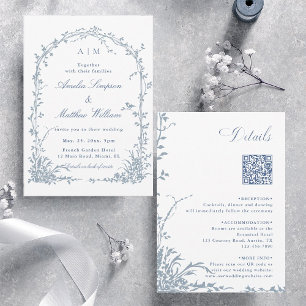 Convites Arco de Casamento de Jardim Floral Azul Empoeirado