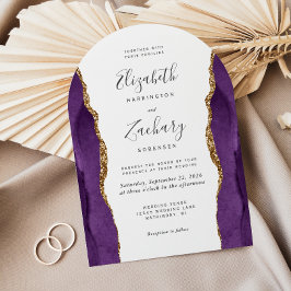 Convites Arco de Casamento em Ágata Roxa e Dourado Chic