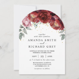 Convites Arco de casamento floral vermelho burgundy minimal