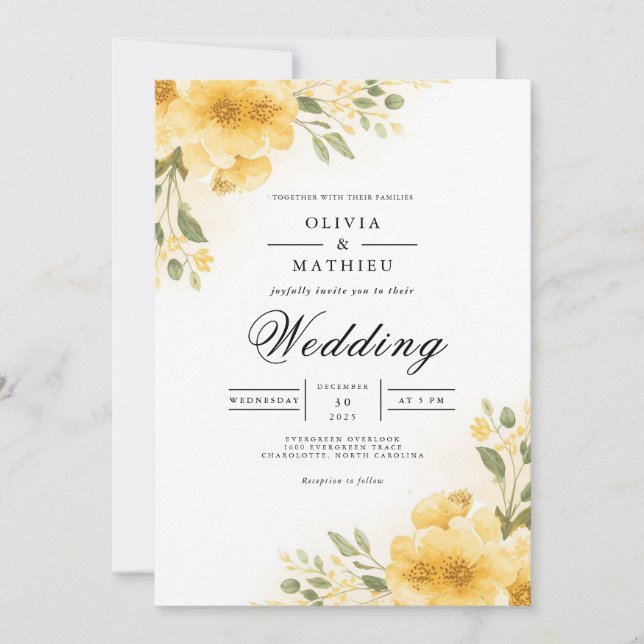 Convites Arco de Casamento Golden Bloom (Frente)