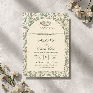 Convites Arco de Casamento Islâmico Muçulmano Floral Verde