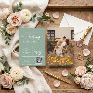 Convites Arco de Casamento Minimal Boho Verde Salvia Código