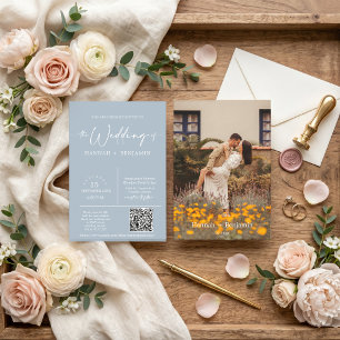 Convites Arco de Casamento Minimalista Azul Empoeirado Códi