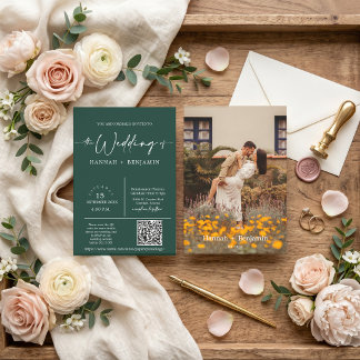 Convites Arco de Casamento Minimalista Verde Esmeralda Códi