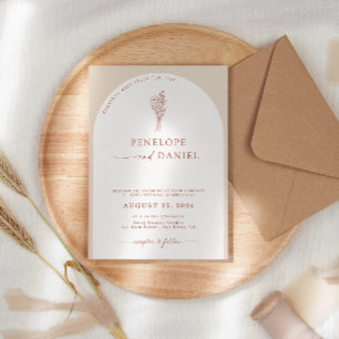 Convites Arco de Casamento Moderno Boho Bege Terracota Scri