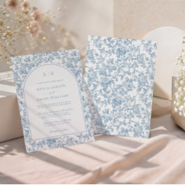 Convites Arco de casamento monograma em toile floral azul p