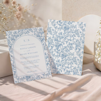 Convites Arco de casamento monograma em toile floral azul p