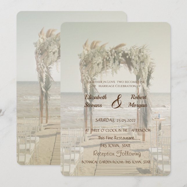 Convites Arco de Casamento na Praia (Frente/Verso)