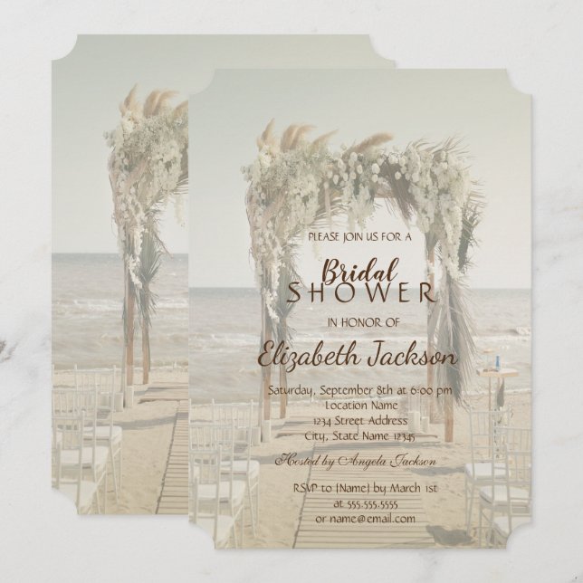 Convites Arco de Casamento na Praia Chá de Bebê de Noiva (Frente/Verso)