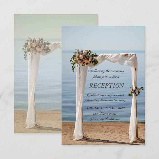 Convites Arco de Casamento na Praia Recepção Floral (Frente/Verso)