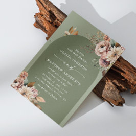 Convites Arco de Casamento Verde Oliva Suave | Boho Sage Em