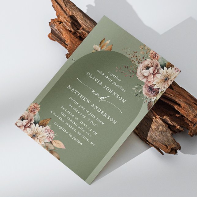 Convites Arco de Casamento Verde Oliva Suave | Boho Sage Em (Criador carregado)