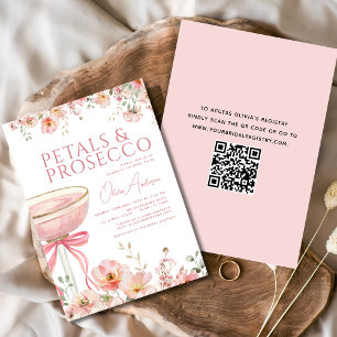 Convites Arco de código QR Petals & Prosecco cor-de-rosa