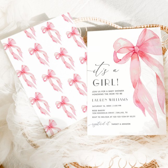 Convites Arco De Coquete Rosa Elegante É Um Chá de fraldas  (Criador carregado)