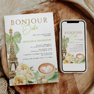 Convites Arco de Coquetes Bonjour Bébé Watercolor I
