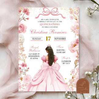 Convites Arco de Coquetes Rosa Blush Princesa Quinceanera