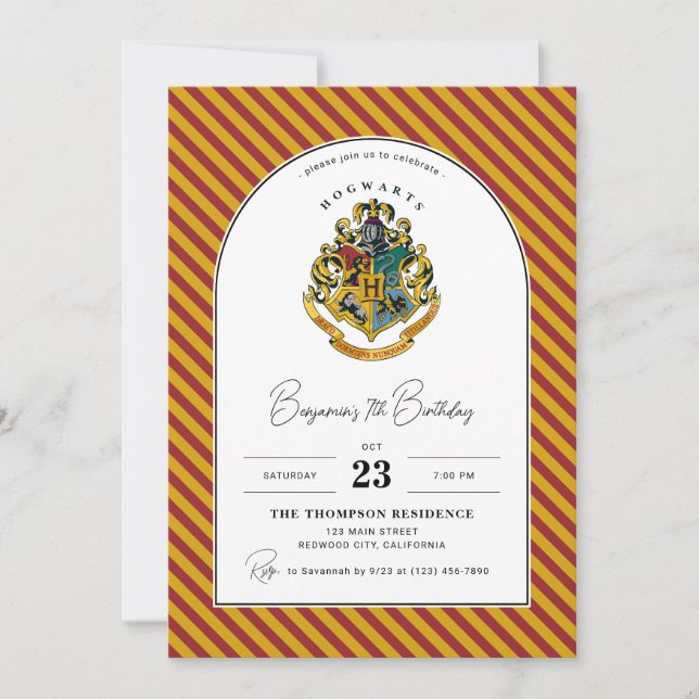 Convites Arco de Crista de Hogwarts de Aniversário do Harry (Frente)