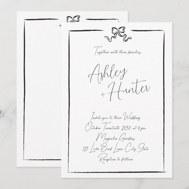 Convites Arco de desenho da mão branca e preto elegante (Frente/Verso)