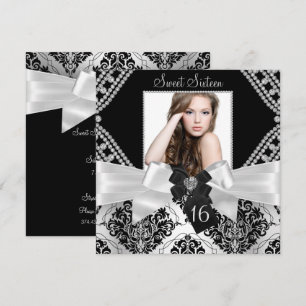 Convites Arco de Diamante Elegante Preto Damask Foto Sweet