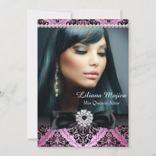 Convites Arco de Diamante Preto Rosa & Quinceanera de Damas