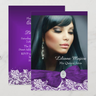 Convites Arco de Diamante Roxo & Lindo Laço Quinceanera