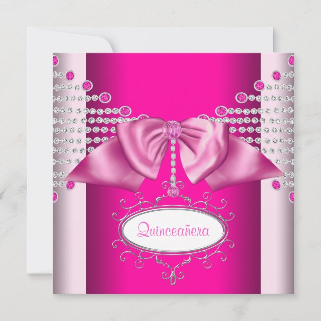 Convites Arco de Diamantes Rosa Quinceanera (Frente)