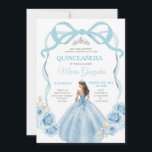 Convites Arco de Fita Azul Dusty Princesa Mis Quince<br><div class="desc">Dusty Blue Princess Dresses Quinceañera 15 Girl Birthday Pastel blue background Invation Mis Quince Anos,  15 Birthday</div>