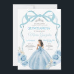 Convites Arco de Fita Azul Dusty Princesa Mis Quince<br><div class="desc">Dusty Blue Princess Dresses Quinceañera 15 Girl Birthday Pastel blue background Invation Mis Quince Anos,  15 Birthday</div>