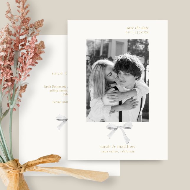 Convites Arco de Fita Chic Simples | Off White Save Date (Criador carregado)