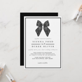Convites Arco de Fita Clássico Casamento Preto e Branco
