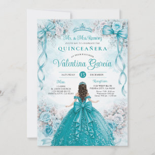 Convites Arco de Fita Floral Turquesa Quinceañera Aniversár